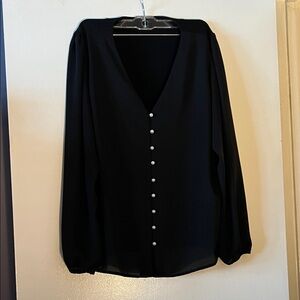 Ann Taylor Elegant Black Blouse with Pearl Accents